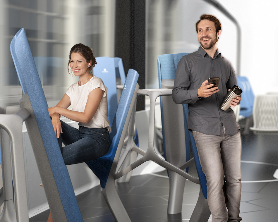Zwei Bahn-Passagiere benutzen die Grammer Ubility One Sitze (Foto)
